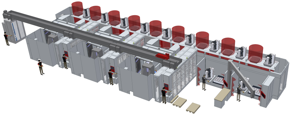 Werkzeugautomation, Flexible Fertigung, Palettenautomation, Palettenautomatisierung, Palettenpool, Palettensysteme, Fertigungsleitrechner, Palettenwechsler, Werkzeugmanagement, Heller Automation, Grob Palettenwechsler, CNC Automation, DMG Automation, Unbemannte Fertigung, Bearbeitungszentrum, Flexible Fertigungszelle, Flexibles Fertigungssystem, Flexible Manufaturing System, BAZ flexible Fertigungszelle, BAZ flexible Fertigung